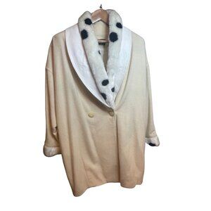 Luxury Coat beige NWT Medium Faux Fur Collar Polka Dot Accents Mid Length